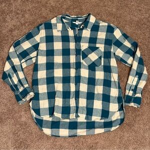 Time and Tru Teal Blue and White Plaid Flannel